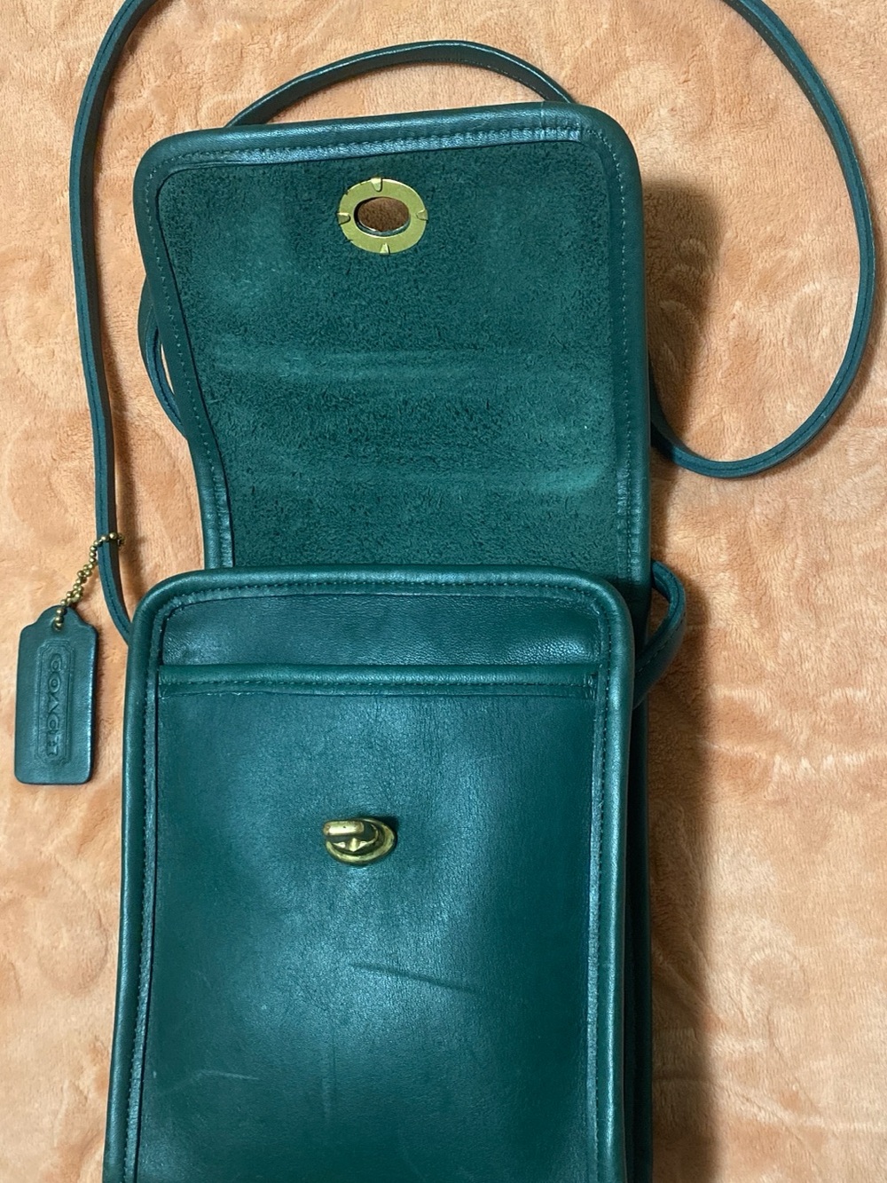 Rare Vintage Coach Forest Green Scooter Leather Crossbody Bag 9893 - Picture 2 of 16